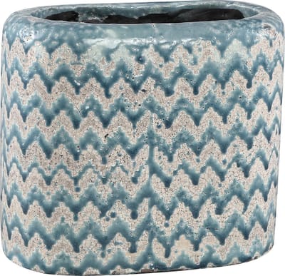PTMD jasper blauw keramieke pot golvend patroon 25 x 13 x 22 hoog