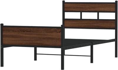 Bedframe Hout - Eenpersoonsbed Bedombouw - Slaapkamer Inrichten - Robuuste Metalen Constructie - 107x200 cm - Bruin Eikenkleur