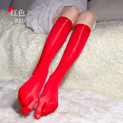Sexy 8D Olie Glanzende Sokken Hoge Elasticiteit Ultra-dunne Hoge Enkel Sokken Vijf Tenen Gespleten Sok Exotisch Lingerie Snoepkleurige Vrouwen Kous Five Toe Sock white