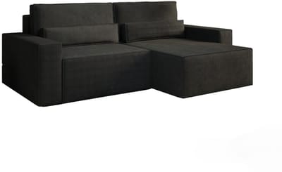 Hoekbank - Slaapfunctie - 200x140 cm - Corduroy Stof - DENVER MINI -Zwart - Poso 135