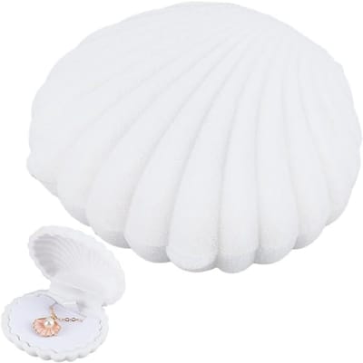 Sieradendoosje Schelp - Oorbellenhouder Velvet - Sieraden Opbergen - Creatief Schelp Design - 3 stuks 6 cm - Wit