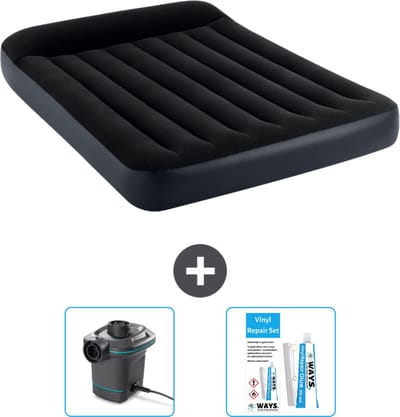 Intex Luchtbed - Twijfelaar - 137 x 191 x 25 cm - Donkerblauw - Inclusief Pomp en Reparatieset