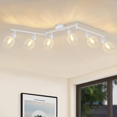 NETTLIFE Opbouwspot - 6-lichts - E14 Fitting - wit - kooiontwerp Lampkap - Metaal - 350° draaibar Plafondspot - L 122cm - Vintage Keukenlamp - voor Slaapkamer | Hal | Woonkamer - Zonder Lichtborn