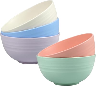 5 stuks ontbijtkommen, onbreekbare plastic slakom, lichte ontbijtkommen voor kinderen, vaatwasmachinebestendig en magnetronbestendig, voor salade, noedelsoep, pasta