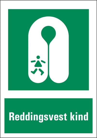 Reddingsvest kind sticker met tekst 210 x 297 mm
