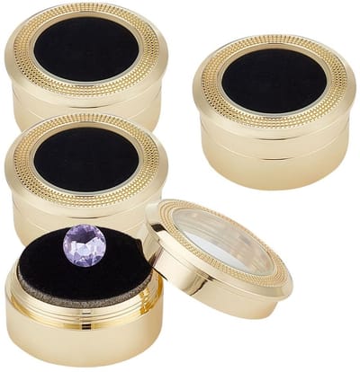 Cosensi - Dailygoods - Set van 4 Edelsteen Displayboxen met Doorzichtig Venster, Licht Goud