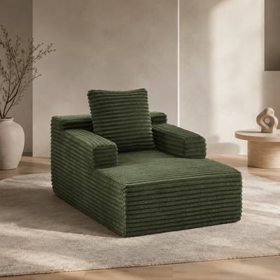 Welltin Chaise longue - Fauteuil - Opvouwbare slaapbank - Leesstoel - Ligstoel - Corduroy - Geschikt voor de woonkamer, het kantoor en appartementen - Groen
