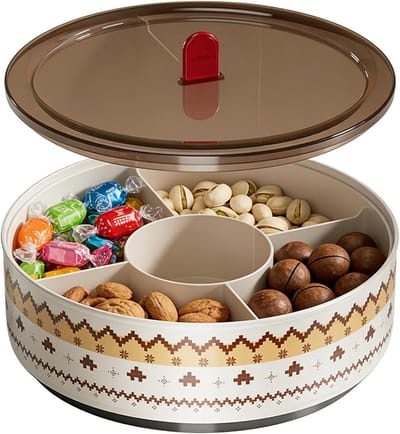 Snackbox - Snackbox voor Kinderen - Roterende Snackschaal met Vakjes - Retro Snoepdoos voor Feestjes, Verjaardagen en Reizen