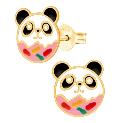 WeLoveSilver - zilveren oorknopjes kind - panda donut - gold plated