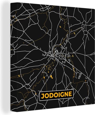 Canvas Schilderij Black en gold - Kaart - Jodoigne - Plattegrond - Stadskaart - 20x20 cm - Wanddecoratie
