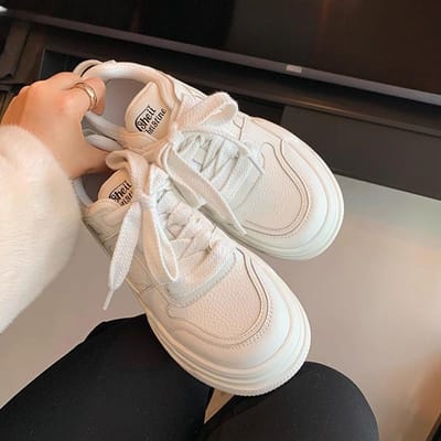 Leren Platform Witte Schoenen Damesschoenen Vroege Lente Nieuwe Verhogende Boardschoenen Dames Casual Schoenen Sportschoenen 40 white