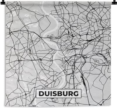 Wandkleed - Wanddoek - Duisburg - Kaart - Plattegrond - Stadskaart - Duitsland - 180x180 cm - Wandtapijt