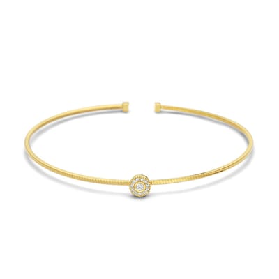 New Bling - 9NB-1555 - zilveren bangle armband met kleine zirkonia steen - 925 sterling silver - Gold plated