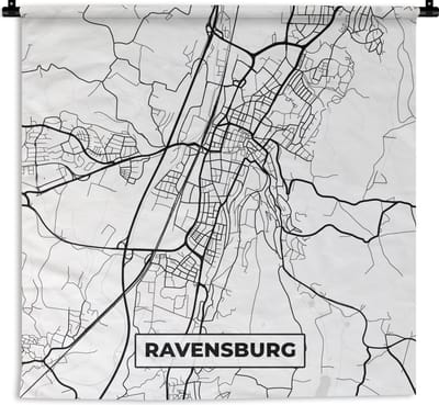 Wandkleed - Wanddoek - Ravensburg - Plategrond - Stadskaart - Kaart - 180x180 cm - Wandtapijt - Plattegrond