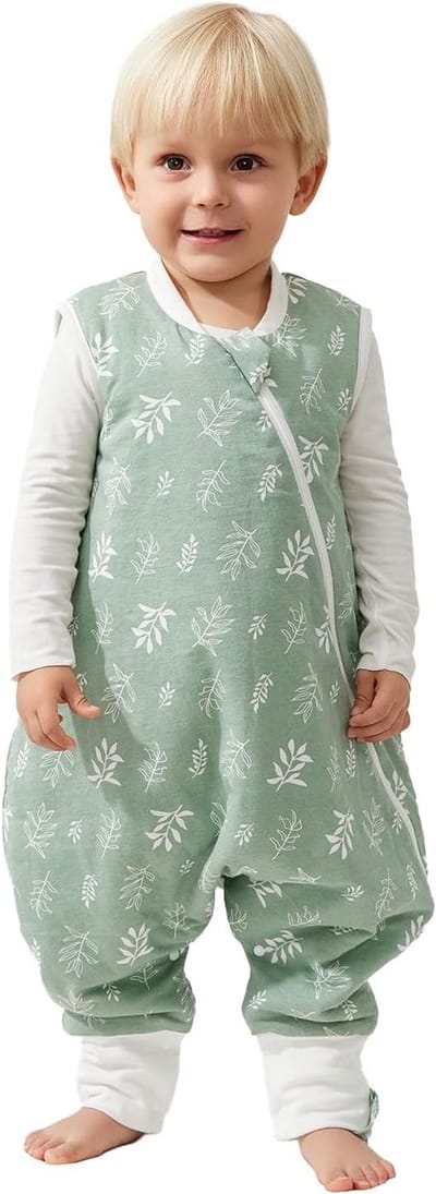 Babyslaapzak met voeten - Trappelzak katoen - Comfortabel slapen - Ademend en zacht - 6-12 maanden - Groen blad