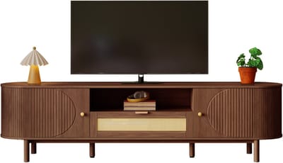 TV-meubel - Rattan Laden - Open Vakken en Ronde Tafelblad - Multifunctioneel - Hout - Natuur