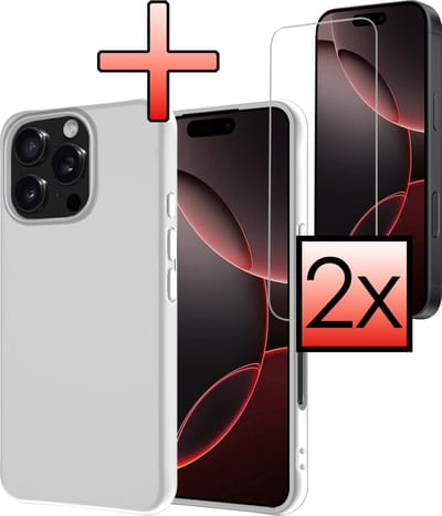 Hoesje - Met 2x Screenprotector - Geschikt voor Apple iPhone 16 Pro - Sterk & Shockproof - Back Cover - Siliconen Case - Telefoon Hoes - Wit