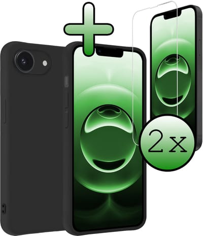 Hoesje Met 2x Screenprotector - Geschikt voor Apple iPhone 16e - Sterk & Shockproof - Back Cover - Siliconen Case - Telefoon Hoes - Zwart