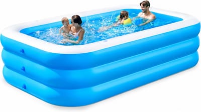 Opblaasbaar zwembad, 300 x 170 x 56 cm full-size opblaasbaar duurzaam verdikt bovengronds familiezwembad voor zomer waterfeest achtertuin tuin gazon, blauw