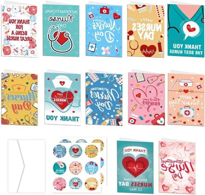 12 Stuks Verpleegkundige Dag Wenskaarten, Bedankkaarten voor Verpleegkundigen, Afgestudeerden en Studenten met Enveloppen en Stickers