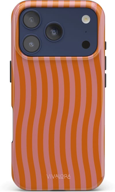 VivaLora Tough Telefoonhoesje iPhone 17 Pro met MagSafe - Tropical Dream Print - 2-in-1 Phone Case - Hard Case & Siliconen Back - Extra Bescherming - Shockproof - Golvende strepen - Roze/Oranje