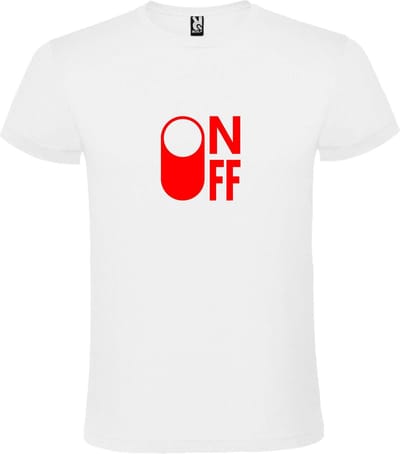 Wit T-Shirt met “ On/Off Button ON “ afbeelding Rood Size XL