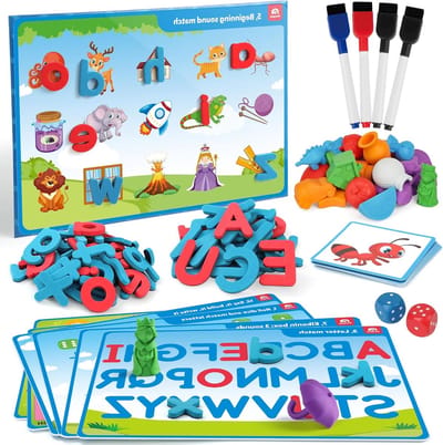Educatief Alphabet Leer Speelset met Magnetische Letters, Matchspel en 6 Activiteitskaarten voor Kinderen vanaf 3 Jaar, Ideaal voor ABC Herkenning en Autisme Ontwikkeling