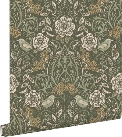 ESTAhome behang bloemen en vogels donkergroen - 53 cm x 10.05 m - 139831