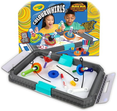 Crayola - ColourWhirls Arena - Hobbypakket - Set voor uitdagingen met 4 tollen - Assorti Kleuren - Spel en creatief cadeau voor kinderen vanaf 6 jaar