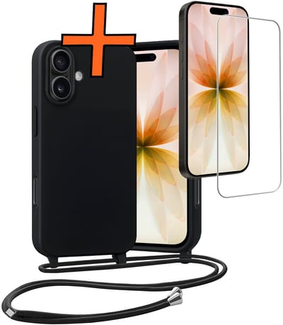 Hoesje Geschikt voor iPhone 17 Hoes Met Telefoonketting Met Screenprotector - Backcover Geschikt voor iPhone 17 Case Met Koord - Zwart