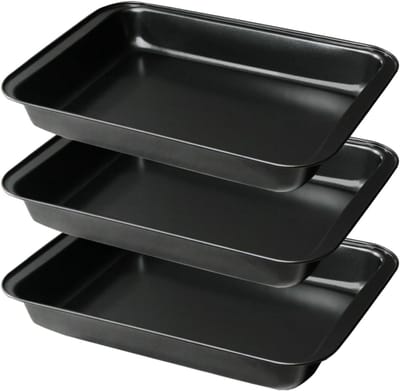 Cakevorm Set - Bakblikken Rechthoekig - Bakken en Braden - Antiaanbaklaag - 3 Stuks 20x30 cm - Grijs