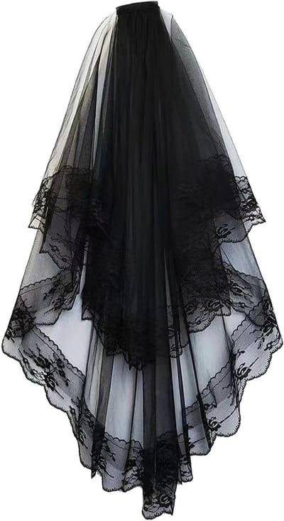 Korte Zwarte Bruidsluifel met Kam en Tule Randen voor Huwelijk, Hen Party en Cosplay Accessoire
