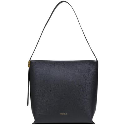 COCCINELLE Leren schoudertas handtas C-Me Lock Handbag Grained Leather Noir zwart