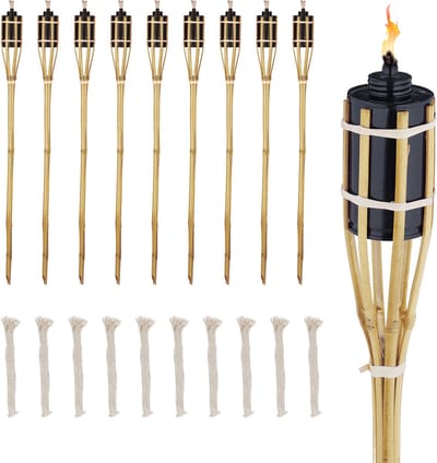tuinfakkels - set van 10 - 80 cm - bamboe - met reservelonten - oliefakkels - natuur