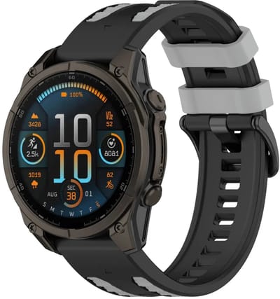 Strap-it Sport bandje met structuur geschikt voor Garmin Fenix 9 (Pro) 47mm - Fenix 8 (Pro-E-47mm) - Fenix 7 (Solar-Pro) - 6 (Solar-Pro) - Fenix 5 (Plus) / Forerunner 970 - 965 - 955 - 945 - 935 - 745 / Quatix 8 - 7 - 6 - 5 - Zwart/Grijs