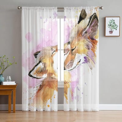 Aquarel Vos Vader Liefde Tule Gordijnen voor Woonkamer Gordijnen Raam Transparante Moderne Gordijnen voor Slaapkamer Decor 135W x 114H(cm) white