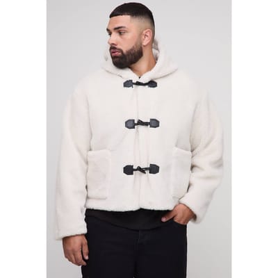Plus Borg Regular Fit boxy Duffle Coat | Ecru | Size 2XL