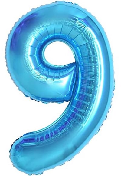 folie ballon in cijfervorm, 9 jaar, blauwe folie ballon, maat XXL, gigantische folie ballon met een diameter van 101 cm, verjaardagsdecoratie - ballon met cijfer voor verjaardag, vlieg met