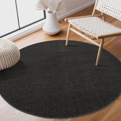 Uni Rond Effen Laagpolig Vloerkleed Modern Donker Grijs- 350 CM Ø