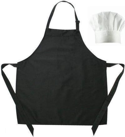 Benza Schort Keukenschort voor Kinderen Neutraal, Blanco - Zwart (50 x 60 cm) incl. Koksmuts