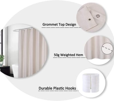 Douchegordijn - Badkamer - Vlaslinnen - Zware stof - Haken - Luxe hotelstijl - Wasbaar - Breed - Ivoor - 200 x 180 cm