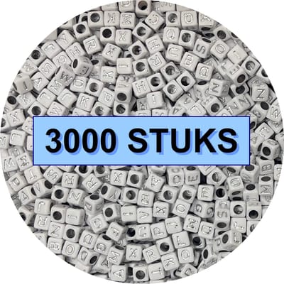 Fako Bijoux® - Letterkralen Vierkant Bulk - Letter Beads - Alfabet Kralen - Sieraden Maken - 3000 Stuks - Wit/Zilver