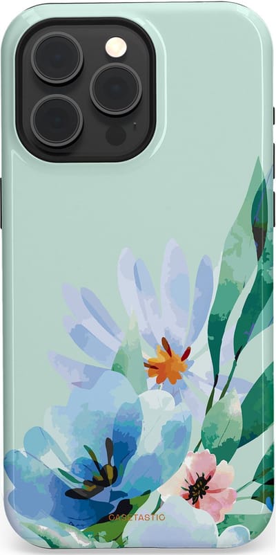 Casetastic hoesje geschikt voor Apple iPhone 15 Pro Max - MagSafe - Dubbellaagse bescherming - Lente schildering - Fashion Case - Lichtgrijs Lichtblauw Mintgroen