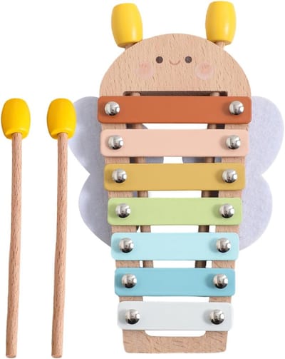 Houten xylofoon - Muziek speelgoed - Kind ontwikkeling - Vijf klankkleuren - 20 x 15 x 5 cm - Natuurlijk hout
