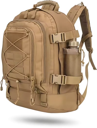 CarryQuest® 65L Tactische Rugzak - Nylon Military Backpack met Rugventilatie, Borstband & Ruime Outdoor Opbergruimte - Beige