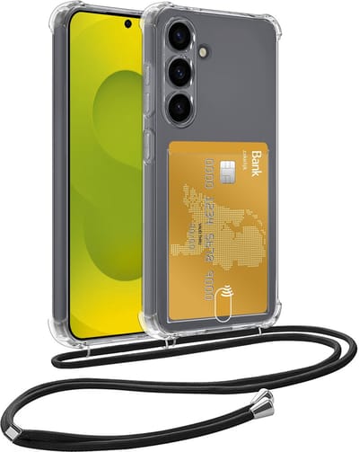 Hoesje Geschikt voor Samsung S25 Telefoonhoesje Met Koord Case Pashouder Siliconen - Hoes Geschikt voor Samsung Galaxy S25 Hoesje Met Kaarthouder - Transparant