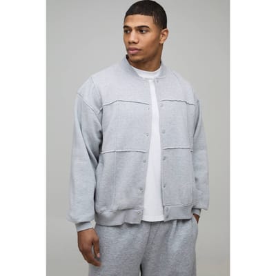 Boxy Fit Geplooide Paneel Jersey Bomber Jacket | Grey | Size XS