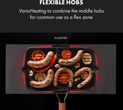 Klarstein Inductiekookplaat Delicatessa 90 Slim - Inductie Kookplaat Inbouw - 4 Kookzones - Touch Bedieningspaneel - 9 Standen - 7000W - Gemakkelijke Bediening - Overhittingsbescherming - Kinderbeveiliging - Flexibele Kookplaten