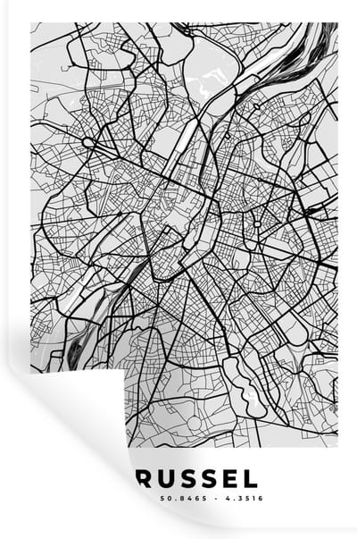 Muurstickers - Sticker Folie - België – Brussel – Stadskaart – Kaart – Zwart Wit – Plattegrond - 20x30 cm - Plakfolie - Muurstickers Kinderkamer - Zelfklevend Behang - Zelfklevend behangpapier - Stickerfolie