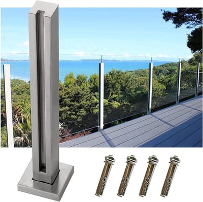 Glazen Balustradepaal - Glazenhek Paal - Terras Afscheiding - Roestvrij Staal - 95 cm - Zilverkleurig